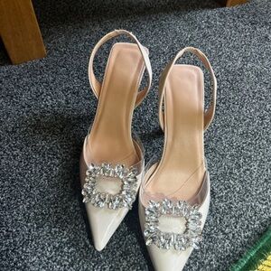 Forever 21 Cream Slingback Heels with Crystal Detail